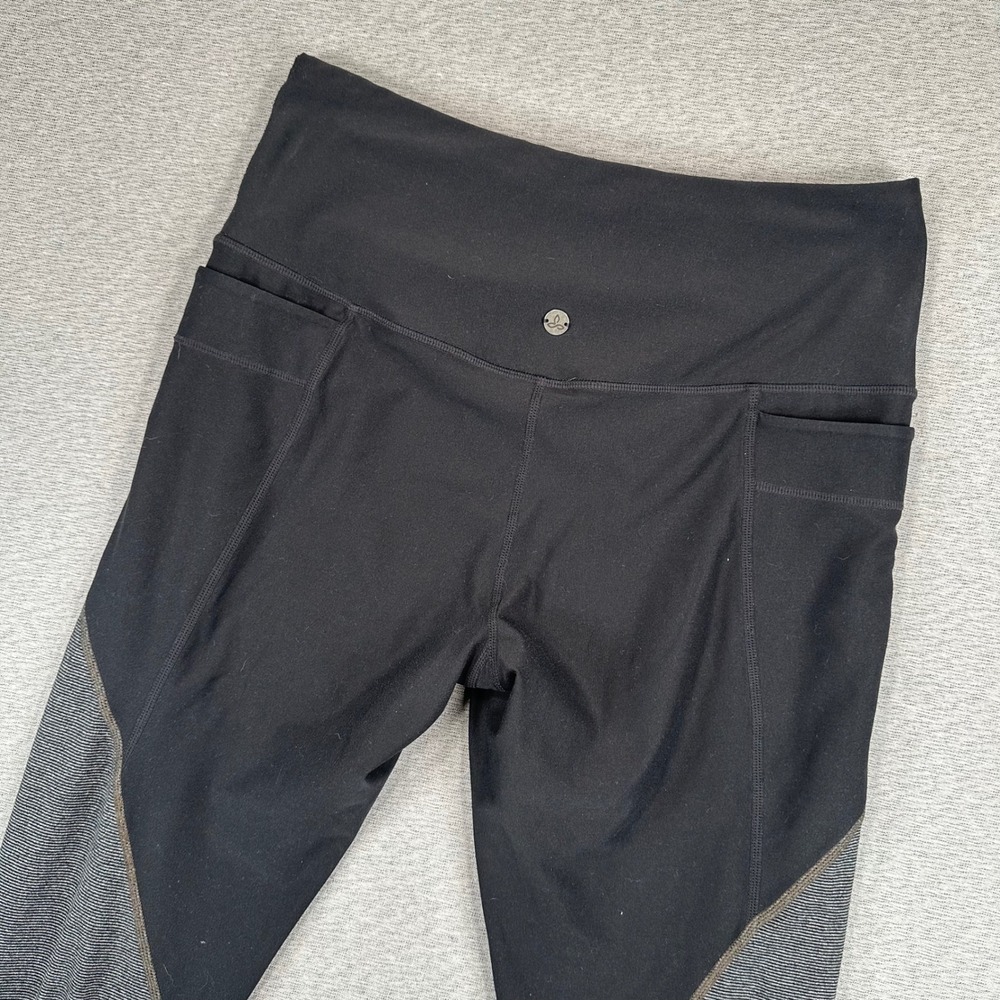 PrAna Leggings Women Medium Black Grey Colorblock High Rise Pocket Athletic Yoga